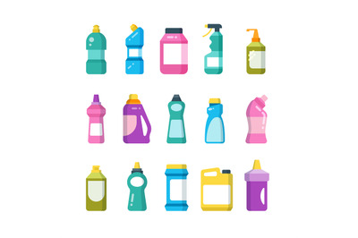 Cleaning household products. Chemical cleaners bottles. Sanitary conta