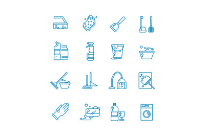 Cleaning and washing house outline vector icons. Antiseptic service li