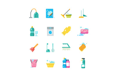 Cleaning home services and household tools isolated vector flat icons