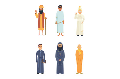 Different religion leaders. Cartoon characters isolate on white