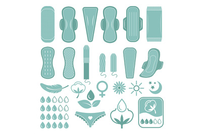 Monochrome symbols of feminine care and hygiene. Pictures for labels o