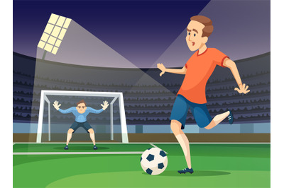 Background sport illustration of playing characters. Soccer mascots