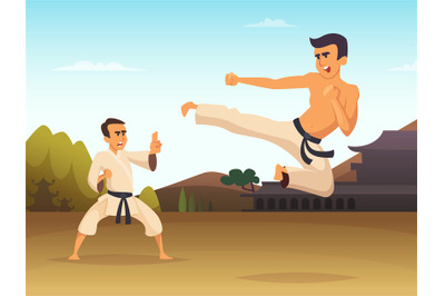 Karate fighters Cartoon background vector illustration, sport art mart