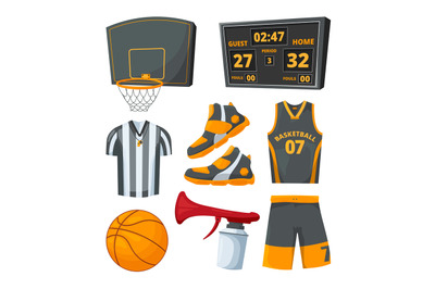 Different sport symbols of basketballs. Vector pictures set