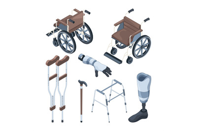 Isometric illustrations of wheelchair and other various objects for di