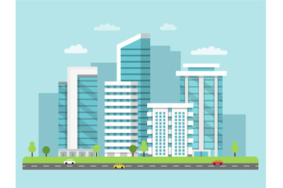 Background illustration of urban landscape with modern buildings