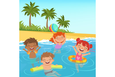 Background illustrations of happy kids in pool