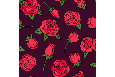 Vector seamless pattern with illustrations of red roses