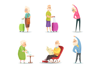 Elderly couples in various action poses