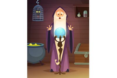 Cartoon background with accessories of wizard or magician