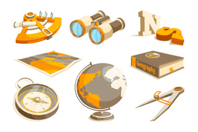 Vector monochrome symbols of exploration and geography