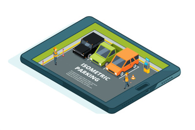 Concept picture of online paid urban parking. Tablet or phones apps