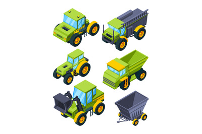 Farm or village various transport. Isometric pictures set of agricultu