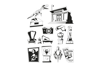 Monochrome pictures for museum exhibition. Vector set isolate