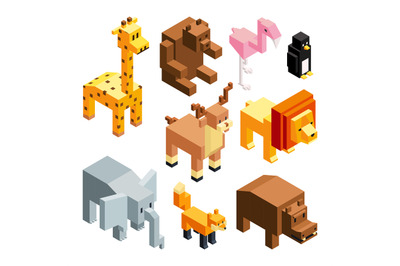 3D toy animals. Isometric pictures isolate