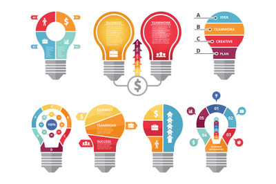 Various infographic shapes of lighting bulb