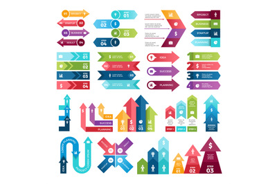 Colored arrows for design projects of infographics. Visualizations of