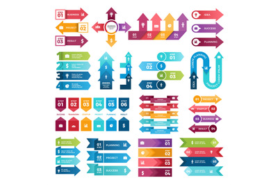 Colored arrows for business presentations. Vector collection of infogr