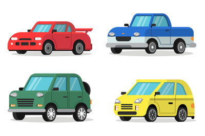 Flat illustrations of cars in orthogonal projection