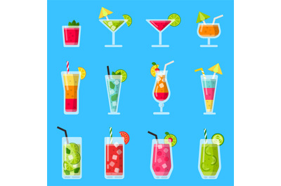 Various fresh juice and cocktails. Vector set in flat style