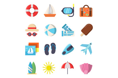 Flat style pictures of summer travel symbols