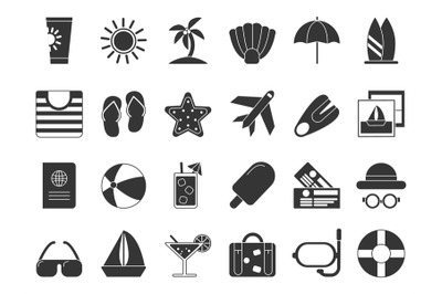 Summer time black symbols. Vector icon set isolate