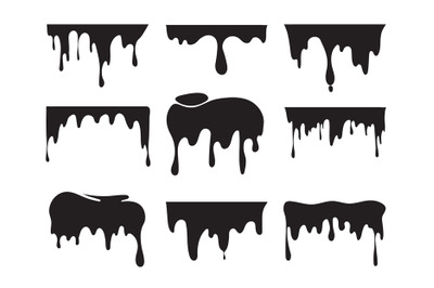 Illustrations of various dripping black paint. Vector pictures of spla