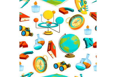 Science seamless pattern. Vector pictures of geography and science