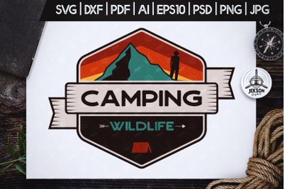 Camping Wild Badge / Vintage Travel Logo Patch SVG