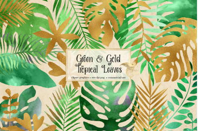 Green and Gold Tropical Leaves