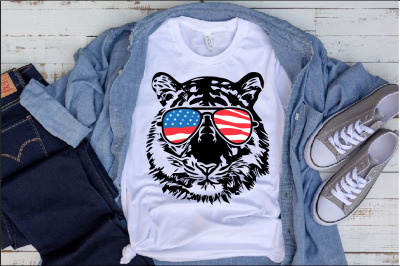 Wild Tiger Head Whit USA Flag Glasses United State svg Tigers 1289s