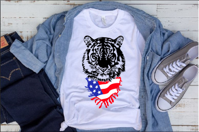 Tiger Head Whit USA Flag scarf bandana United State svg Tigers 1290s