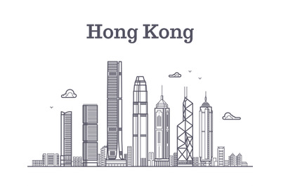 China hong kong city skyline. Architecture landmarks and buildings vec