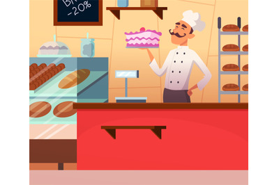 Background illustration of baker male at work