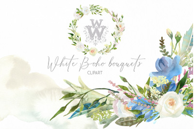 Watercolor boho wedding compositions, wreath