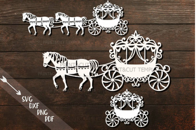 Horses Carriage svg pdf cut out laser cut paper cut template