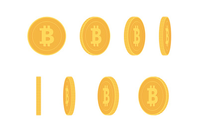 Bitcoin gold coin at different angles for animation vector set