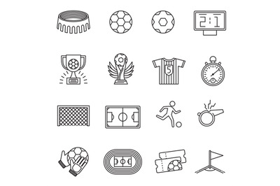 Soccer competition line vector icons. Football championship outline pi