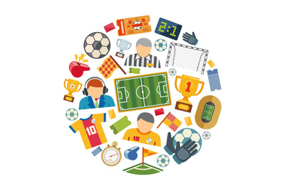 Soccer or european football vector flat icons set