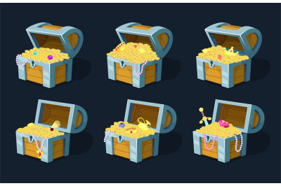 Vector illustration of cartoon chest with treasure