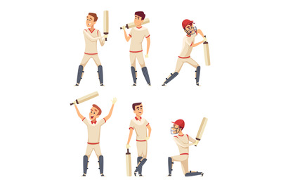 Cricket characters. Set of various sport players in action poses