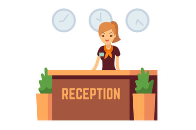 Bank office or hotel reception with receptionist smiling woman vector