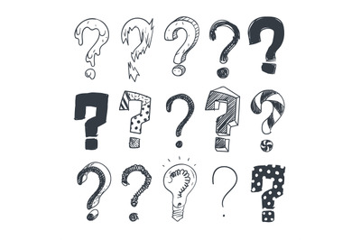 Doodle question marks. Hand drawn interrogation query symbols vector s