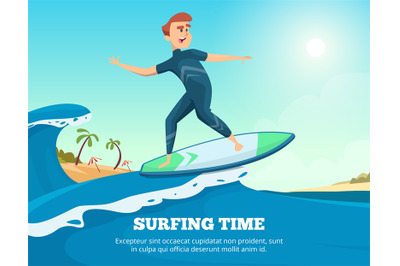 Surfer swimming. Dynamic illustration of surfer on the surfboard