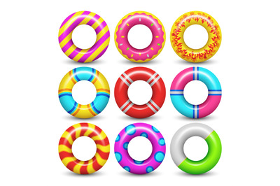 Rubber swimming ring isolated vector set