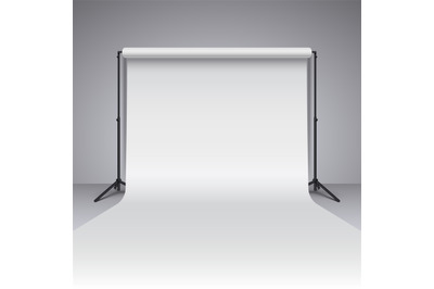 Empty white photo studio backdrop. Realistic photographer studio backd