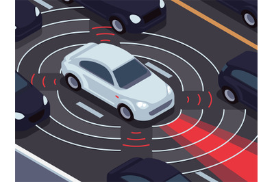 Vehicle autonomous driving technology. Car assistant and traffic monit