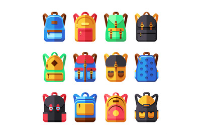School backpacks vector set. Kids schoolbag flat collection