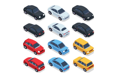 Isometric 3d cars. Transportation technology vector vehicles set