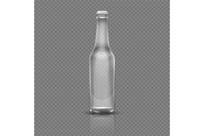 Empty transparent beer or water bottle. Realistic 3d vector illustrati